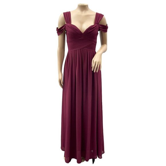 Lulus Make Me Move Burgundy Cold Shoulder Evening Gown Maxi Dress Womens XS - Picture 1 of 13